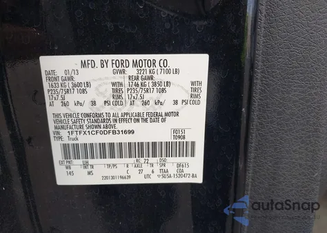 2013 Ford F-150 Xlt from USA, damaged, VIN 1FTFX1CF0DFB31699